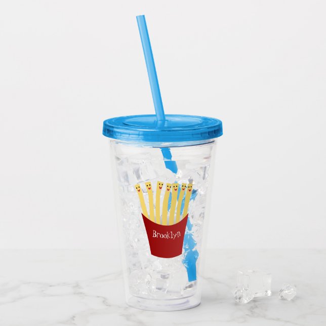 Cute kawaii fries fast food cartoon illustration acrylic tumbler (Front Ice)
