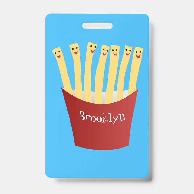 Cute kawaii fries fast food cartoon illustration ID badge (Front)