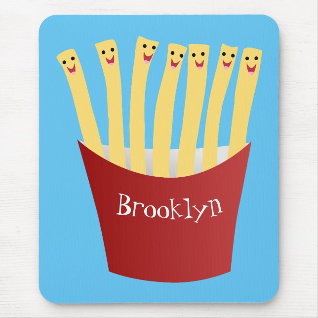 Cute kawaii fries fast food cartoon illustration mouse pad (Front)