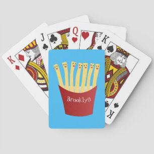 Cute kawaii fries fast food cartoon illustration playing cards
