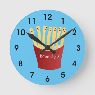 Cute kawaii fries fast food cartoon illustration round clock