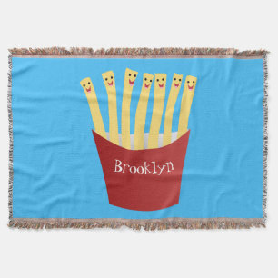 Cute kawaii fries fast food cartoon illustration throw blanket