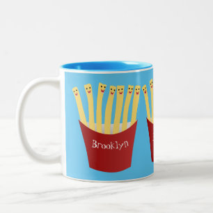 Cute kawaii fries fast food cartoon illustration Two-Tone coffee mug