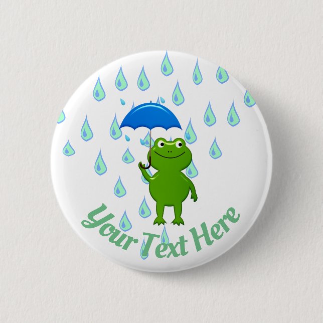 Cute Kawaii Frog and Rain 6 Cm Round Badge (Front)