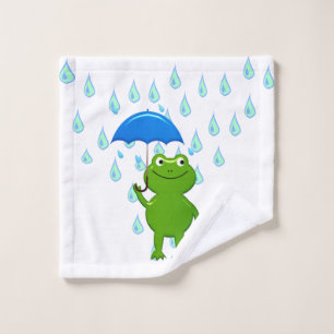 Cute Kawaii Frog and Rain Bath Towel Set