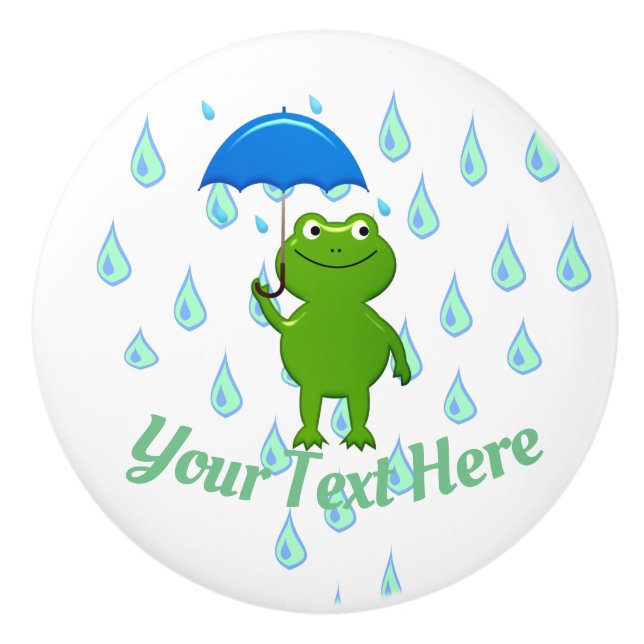Cute Kawaii Frog and Rain Ceramic Knob (Front)