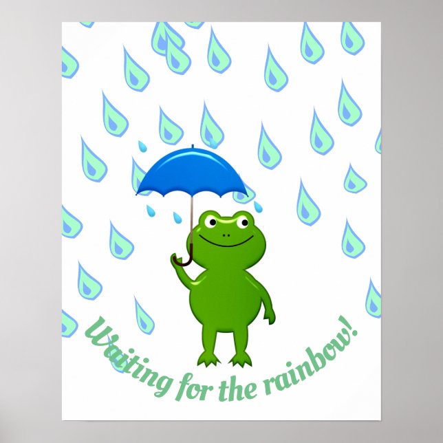 Cute Kawaii Frog and Rain Poster (Front)