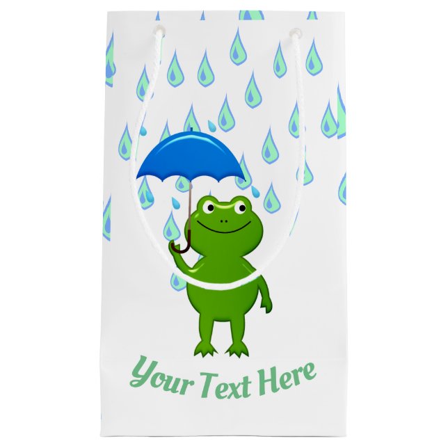 Cute Kawaii Frog and Rain Small Gift Bag (Front)