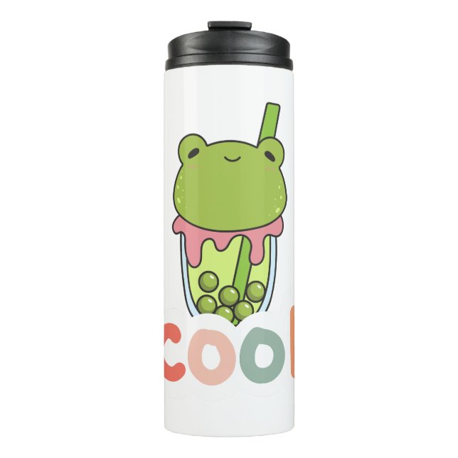Cute Kawaii Frog Bubble Tea Cool Typography Vector Thermal Tumbler (Front)
