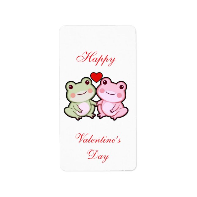 Cute Kawaii Frog Couple Valentine’s Day Card Label (Front)