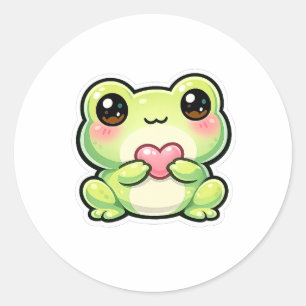 Cute Kawaii Frog Holding Heart Classic Round Sticker