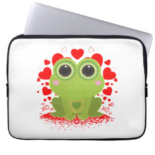 Cute Kawaii Frog Love Hearts XOXO Whimsical Laptop Sleeve
