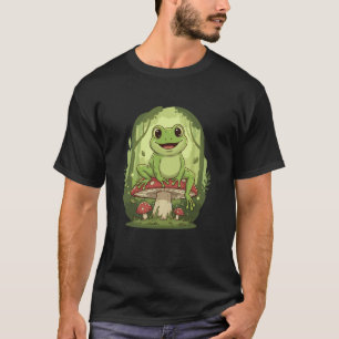 Cute Kawaii Frog On Toadstool Forest Mushroom Long T-Shirt