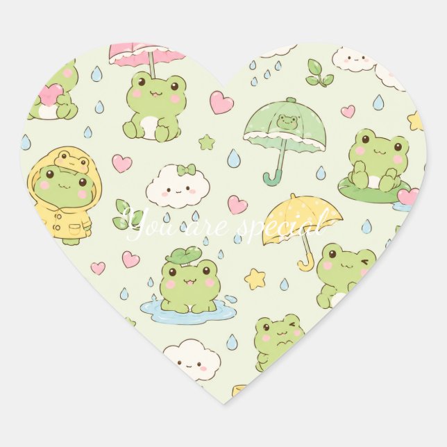 Cute Kawaii Frog Pattern | Green Pastel Heart Sticker (Front)