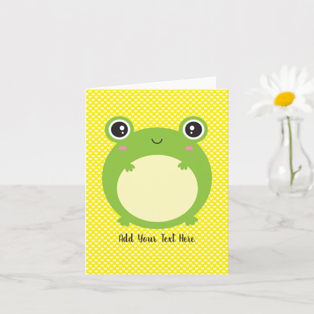 Cute Kawaii Frog Personalised Text Blank Inside Card (Small Plant)