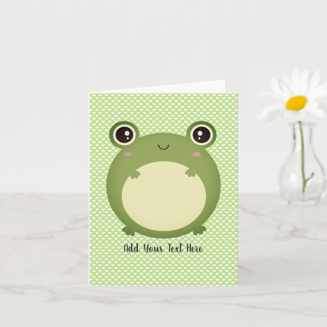 Cute Kawaii Frog Personalised Text Blank Inside Card (Small Plant)
