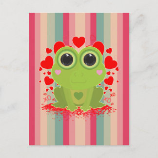 Cute Kawaii Frog With Hearts on Pastel Striped Postcard