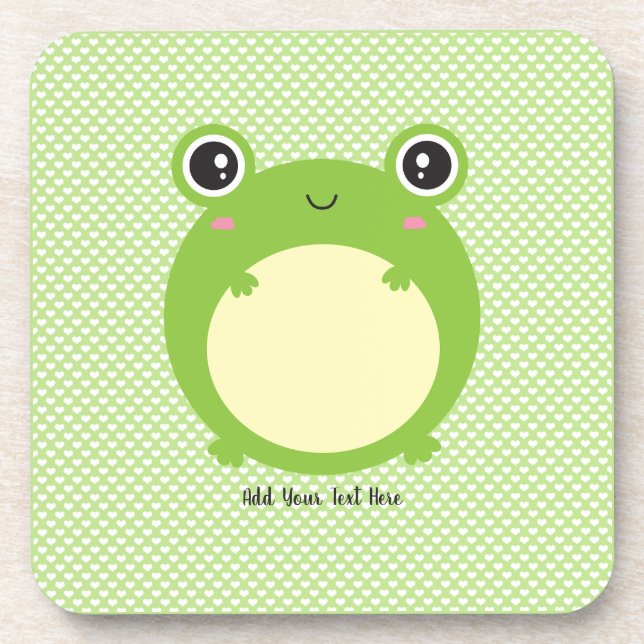 Cute Kawaii Frog with Personalised Text  Coaster (Front)