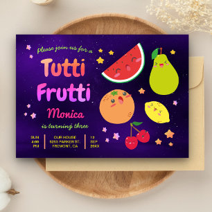 Cute Kawaii Fruits Tutti Frutti Birthday Party Invitation