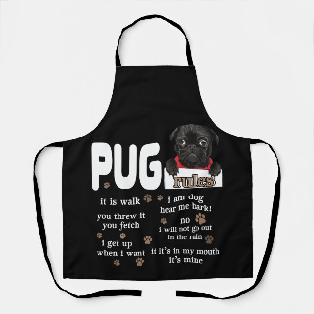 Cute Kawaii Funny Black Pug Dog Rules Gifts Apron (Front)