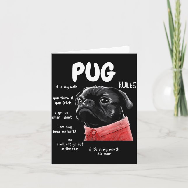 Cute Kawaii Funny Black Pug Dog Rules Men Women Ki Card (Front)
