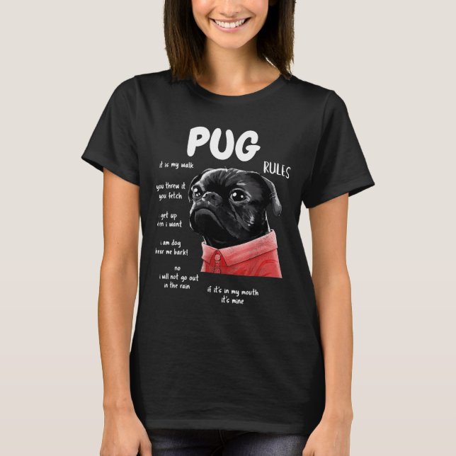 Cute Kawaii Funny Black Pug Dog Rules Men Women Ki T-Shirt (Front)