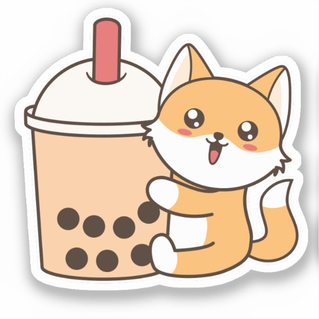 Cute Kawaii Funny Fox Boba Bubble Tea (Front)
