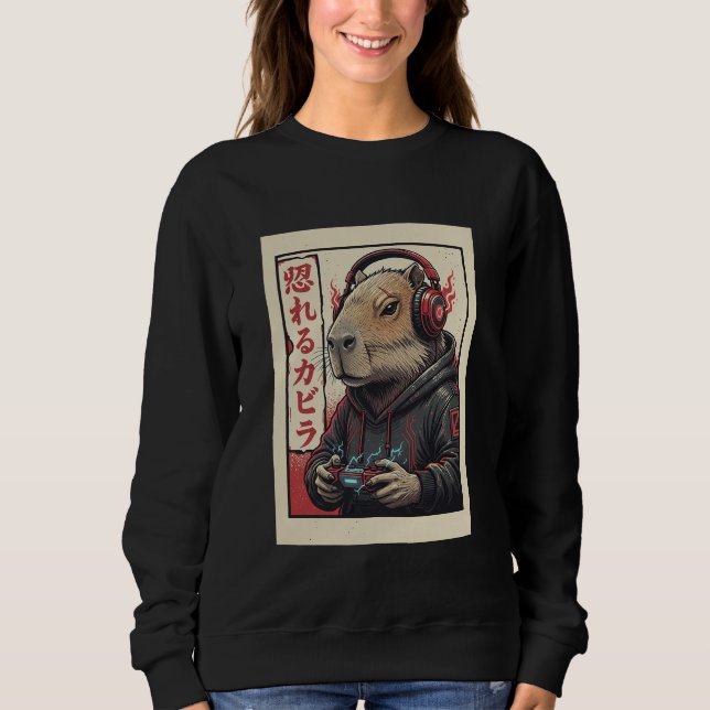 Cute Kawaii Gamer Capybara Funny Ramen Retro Japan Sweatshirt (Front)