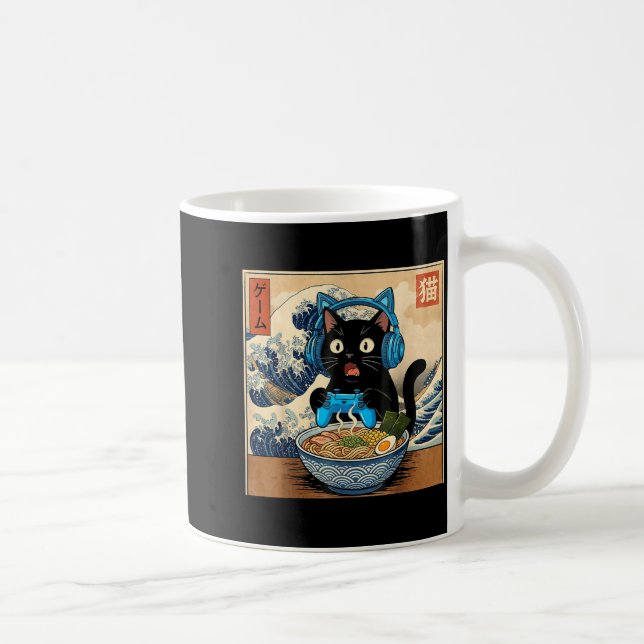 Cute Kawaii Gamer Cat Funny Ramen Japanese Cat Gam Coffee Mug (Right)