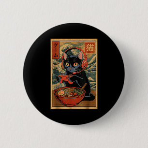 Cute Kawaii Gamer Cat Funny Ramen Retro Japanese C 6 Cm Round Badge