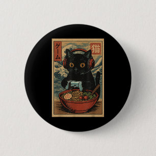 Cute Kawaii Gamer Cat Funny Ramen Retro Japanese C 6 Cm Round Badge