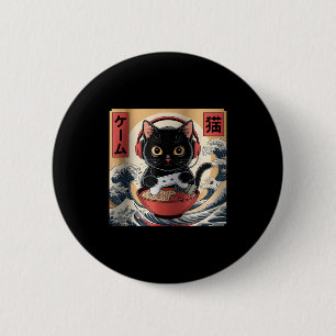 Cute Kawaii Gamer Cat Funny Ramen Retro Japanese C 6 Cm Round Badge