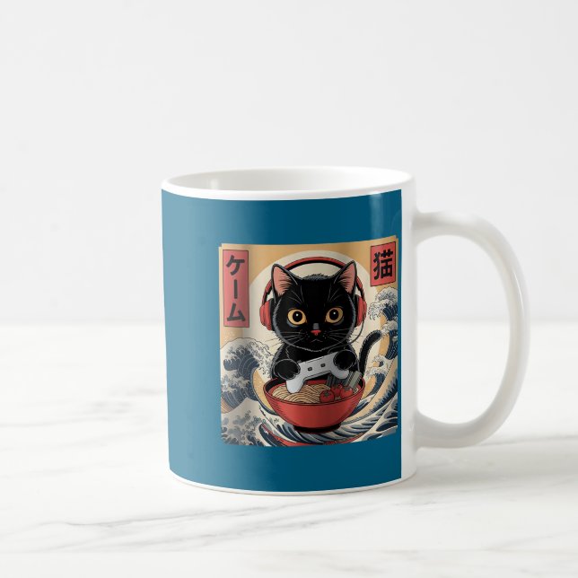 Cute Kawaii Gamer Cat Funny Ramen Retro Japanese C Coffee Mug (Right)
