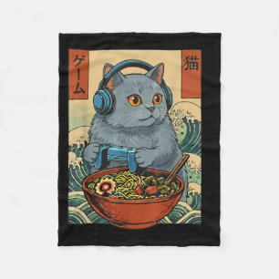 Cute Kawaii Gamer Cat Funny Ramen Retro Japanese C Fleece Blanket