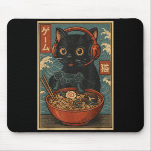 Cute Kawaii Gamer Cat Funny Ramen Retro Japanese C Mouse Pad