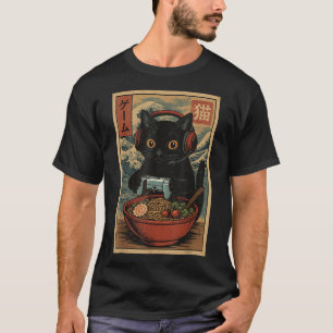 Cute Kawaii Gamer Cat Funny Ramen Retro Japanese C T-Shirt