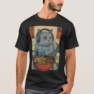 Cute Kawaii Gamer Cat Funny Ramen Retro Japanese T-Shirt