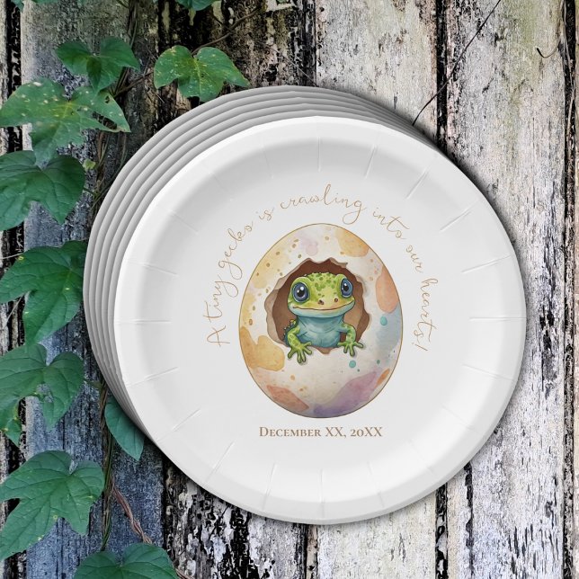 Cute Kawaii Gecko Lizard Egg Baby Shower Paper Plate (Creator Uploaded)