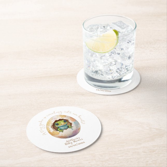 Cute Kawaii Gecko Lizard Egg Baby Shower Round Paper Coaster (Insitu)