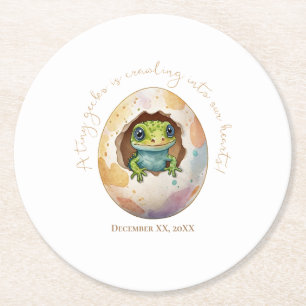 Cute Kawaii Gecko Lizard Egg Baby Shower Round Paper Coaster