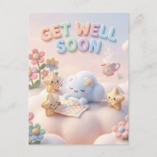 Cute Kawaii Get Well Soon with Sleeping Cloud Postcard