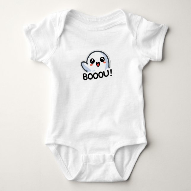Cute Kawaii Ghost “BOOOU!”  Baby Bodysuit (Front)