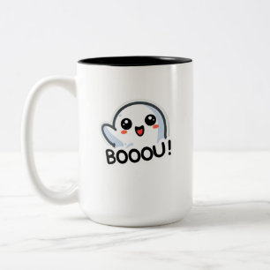 Cute Kawaii Ghost “BOOOU!” Two-Tone Coffee Mug