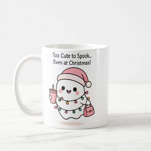 Cute Kawaii Ghost Christmas Coffee Mug (Left)