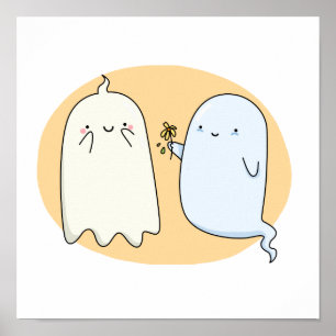 Cute Kawaii Ghost Couple Poster