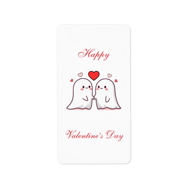 Cute Kawaii Ghost Couple Valentine’s Day Card Label (Front)