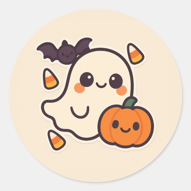 Cute Kawaii Ghost Halloween Sticker for Kids (Front)