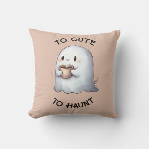 Cute Kawaii Ghost Holding Coffee Watercolor Cushion
