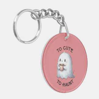 Cute Kawaii Ghost Holding Coffee Watercolor  Key Ring