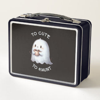 Cute Kawaii Ghost Holding Coffee Watercolor  Metal Lunch Box